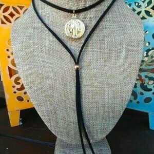 Chic Black Choker with Gold Medallion